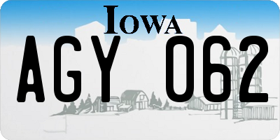 IA license plate AGY062
