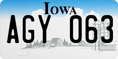 IA license plate AGY063