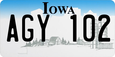 IA license plate AGY102