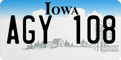 IA license plate AGY108