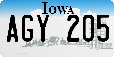 IA license plate AGY205