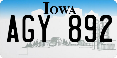 IA license plate AGY892