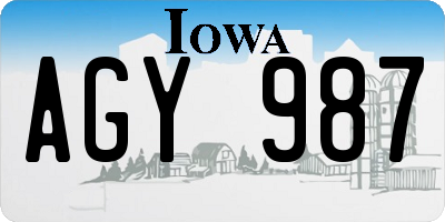 IA license plate AGY987