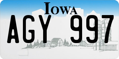 IA license plate AGY997