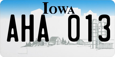 IA license plate AHA013