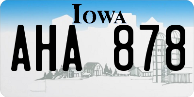 IA license plate AHA878