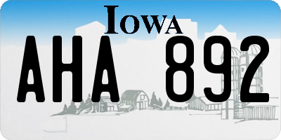 IA license plate AHA892