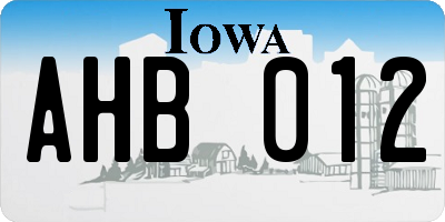 IA license plate AHB012