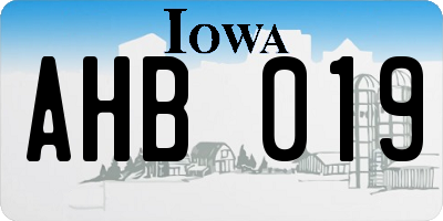IA license plate AHB019