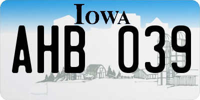 IA license plate AHB039