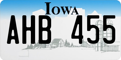 IA license plate AHB455