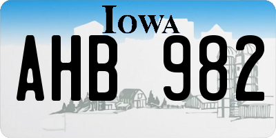IA license plate AHB982