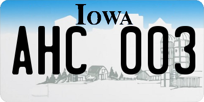 IA license plate AHC003
