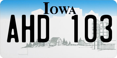 IA license plate AHD103