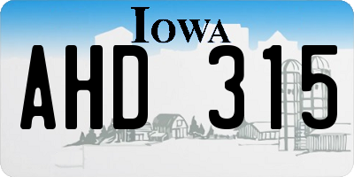 IA license plate AHD315