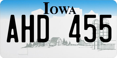 IA license plate AHD455