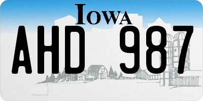 IA license plate AHD987