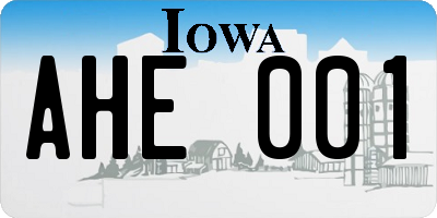 IA license plate AHE001
