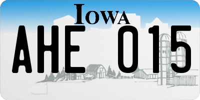 IA license plate AHE015
