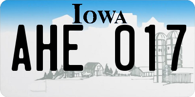 IA license plate AHE017