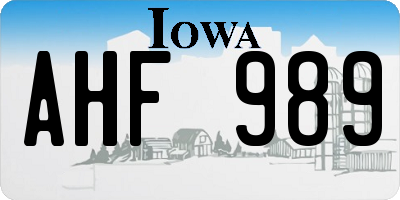 IA license plate AHF989
