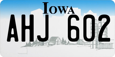 IA license plate AHJ602