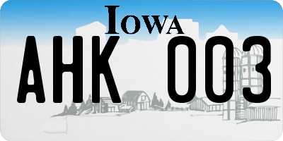 IA license plate AHK003