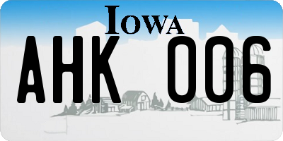 IA license plate AHK006
