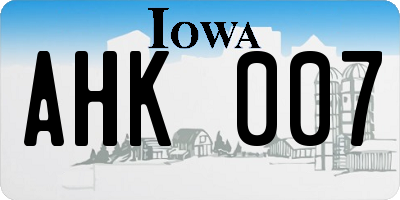 IA license plate AHK007