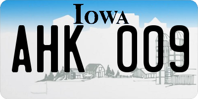 IA license plate AHK009