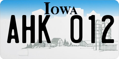 IA license plate AHK012