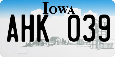 IA license plate AHK039