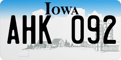 IA license plate AHK092