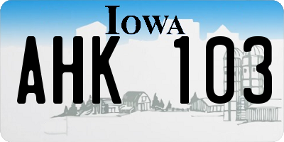 IA license plate AHK103