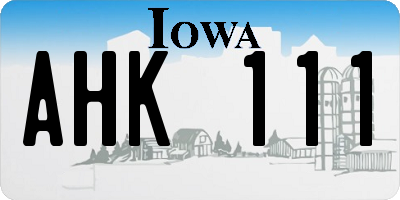IA license plate AHK111