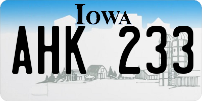 IA license plate AHK233
