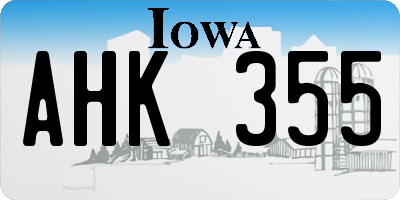 IA license plate AHK355