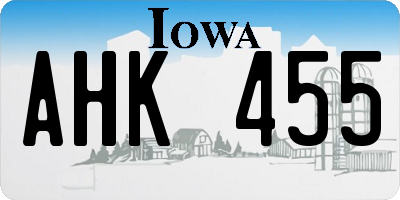 IA license plate AHK455