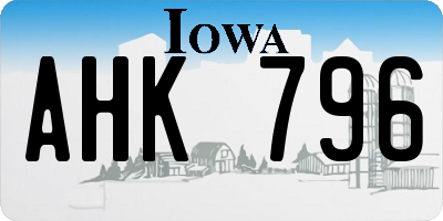 IA license plate AHK796