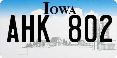 IA license plate AHK802