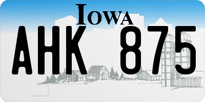 IA license plate AHK875