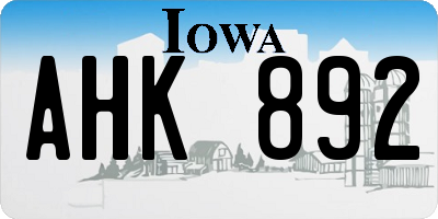 IA license plate AHK892