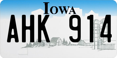 IA license plate AHK914