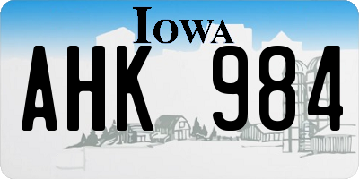 IA license plate AHK984