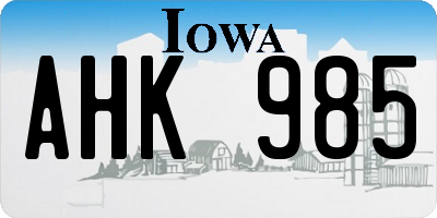 IA license plate AHK985