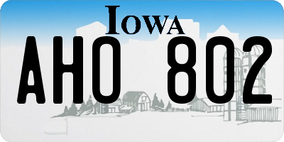 IA license plate AHO802