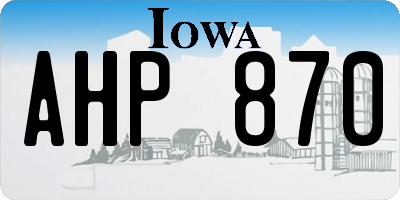 IA license plate AHP870