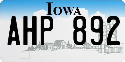 IA license plate AHP892