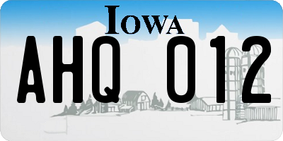 IA license plate AHQ012