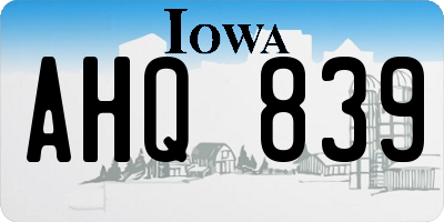 IA license plate AHQ839